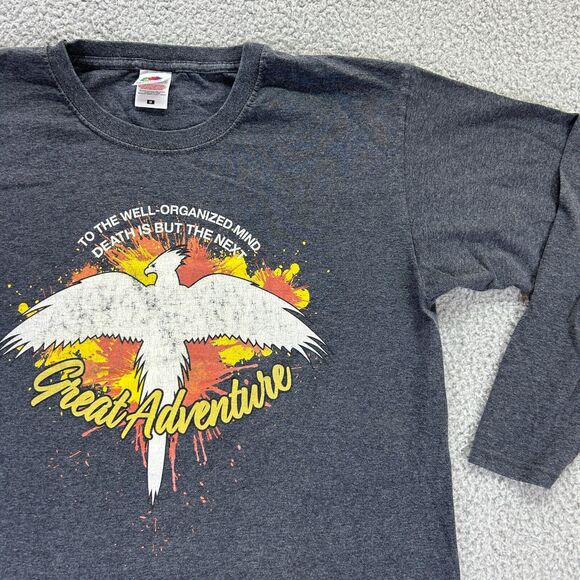 Fruit of the Loom Mens Gray Cotton Mythical Phoenix Rising Firebird Shirt Size M - Picture 2 of 8